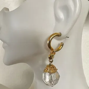 Clear and gold tone hoop drop earrings thumbnail 3