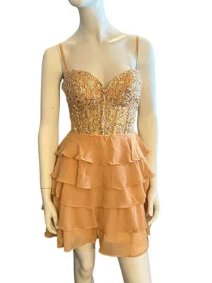 Class and Fashion Sequin and Chiffon Tiered Dress Gold 8 NWT thumbnail 1