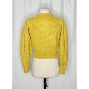 EVERLANE Pointelle Cardigan Cloud Merino Wool Alpaca Puff Sleeve Yellow X-Small thumbnail 7