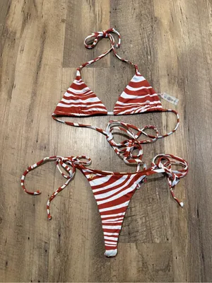 NWOT Axil swim bikini Set Red Zebra Print Medium thumbnail 2