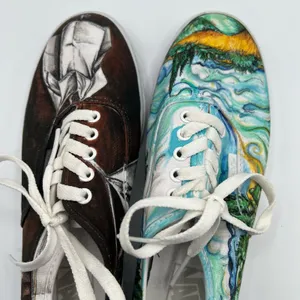 Vans Mens 6.5 Womens 8 Shoes Sneakers‎ Blue Black Art Scenes Customized Skater thumbnail 12