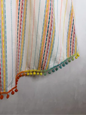 America & Beyond M Rainbow Stripe Pom Pom Maxi Dress Boho Resort Beach Vacation thumbnail 11