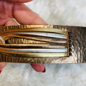 Fossil Gold Silver Wide Leather Belt Sz Medium thumbnail 12