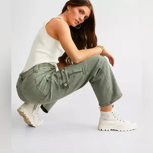 VERVET Buckle Green Stretch Cargo Y2K High Rise Wide Leg Pant Streetwear Size 24 thumbnail 10