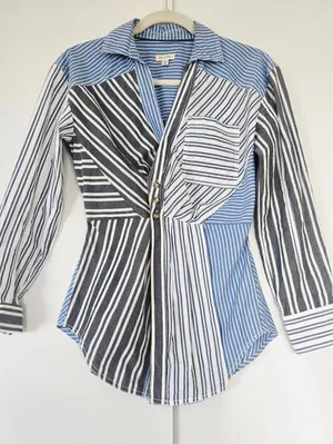 Anthropologie Pilcro Reworked Mixed Stripe Buttondown Shirt thumbnail 3