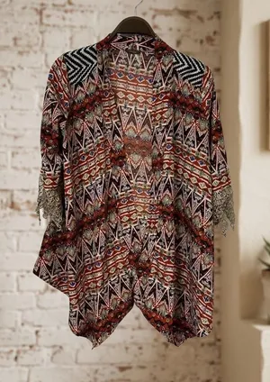 gimmicks by BKE Rust Multi Aztec Open-Front Kimono thumbnail 1