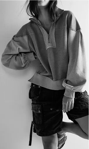 Free People We the Free Kassey Half Zip - Heather grey combo - Small thumbnail 1