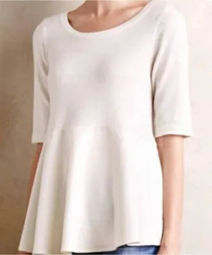 Moth‎ Anthropologie Sweater Women Small Ivory Knit Peplum Tie Back Short Sleeve thumbnail 1