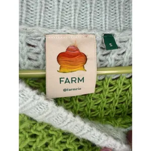 FARM Rio Women’s S Multicolor Rainbow Stripe Open Knit Crewneck Sweater Wool thumbnail 4