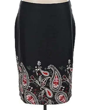 New York And Company Elegant Black Embroidered Paisley Stretch Back Kick Skirt Medium thumbnail 7