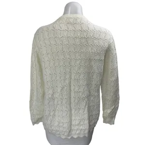 Rosanna Women's White Long Sleeve Open Knit Button Up Cardigan Sweater Top 6 thumbnail 2