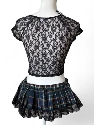 Sexy Plaid Costume Set Black Size XS thumbnail 5