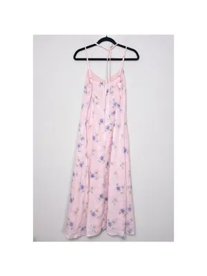 NEW Endless Rose Free The Roses Sequin Floral Slip Maxi Dress S Pink Halter Tie thumbnail 5