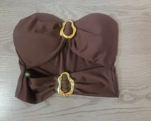 Naomi Luxxo buckle bikini top sweetheart neckline in brown and gold size medium. thumbnail 1