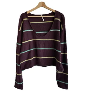Free People Make You Mine Sweater Sz M Striped Crop 90’s Oversized thumbnail 2