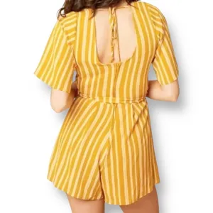 Altar'd State‎ S Yellow White Striped Wrap Romper Tie Waist Coastal Resort Beach thumbnail 2