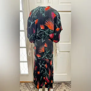 Farm Rio Anthropologie Valentina Black Maxi Orange Tropical Floral Print Sz S thumbnail 4