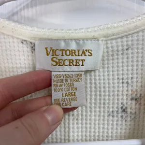 Vintage Victoria's Secret gold label cream floral waffle knit cotton button vest thumbnail 3