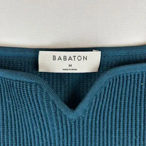 Babaton Sculpt Knit Notch Cropped Tank Top Teal Ribbed Square Neck Size M‎ thumbnail 4