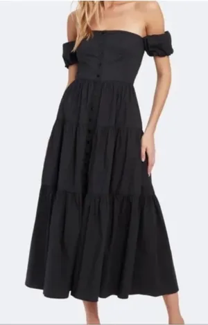 Staud Elio Off The Shoulder Dress in Black thumbnail 1