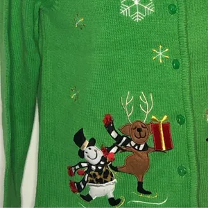 Classic Elements Vintage 90s Christmas Cardigan Green Embellished Holiday Sweater Grandma Core M thumbnail 10