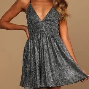 Lulus | Make Your Acquaintance Silver Metallic Dress thumbnail 2