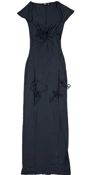 Tiger Mist - Tie front Cap Sleeve Maxi Dress in Black thumbnail 1