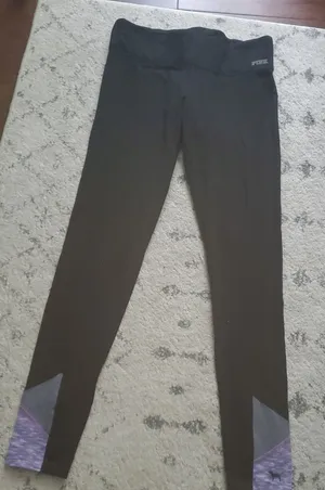 PINK Victoria's Secret Black Athletic Leggings with Purple Detail Size Small thumbnail 1