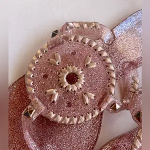 Jack Rogers Women's Pink and Rose Gold Sparkle‎ Georgica Jelly Sandal Size 9 thumbnail 4