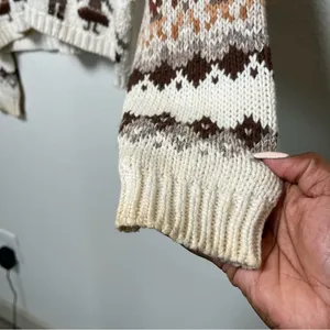 Red Camel VTG 80s Women Novelty Sweater Cardigan Large‎ Tan Camel Prairie Cottage Folk thumbnail 5
