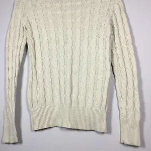 Gap Off White Minimalist Clean Girl Cable Knit Neck Sweater S Autumn Fall Casual thumbnail 6