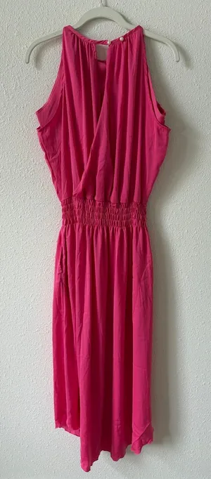 Shebird Emma Dress Pink Satin Size 3 / Small Medium Colorful Party Comfy Midi thumbnail 1