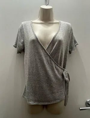 Caution to the Wind Asymmetrical Self-tie Gray Top thumbnail 9