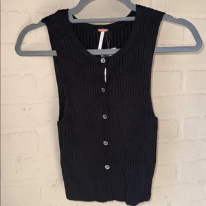 Free People knit sweater vest jeweled pave button small NEW sleeveless black thumbnail 2