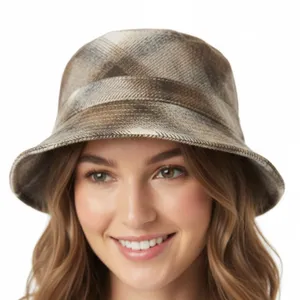 American Eagle Reversible Plaid Bucket‎ Hat One Size Neutral Check Hat thumbnail 1