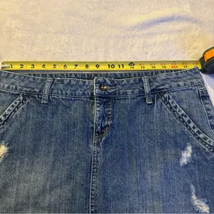 APT 9 Kohls Distressed Blue Jean Mini Skirt Denim Raw Edges Size 16 thumbnail 10