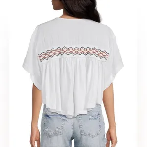 Free People Market Tee M Dolman Embroidered V-Neck Boho Cotton *NWOT* thumbnail 9