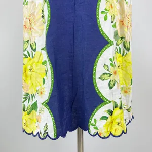 NWOT Farm Rio Linen Blend Blue Scalloped Floral Garden Mini Dress Size XXS/W38 thumbnail 7