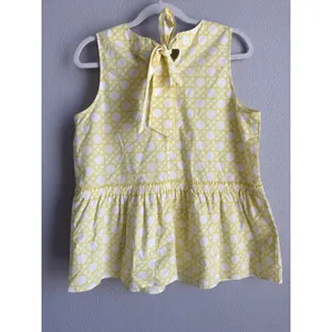 Ann Taylor Rattan Peplum Top Lemon Twist Yellow White Tie Back Bow Preppy Size M thumbnail 8
