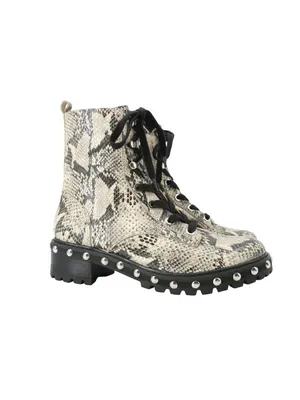 Schutz Andrea Studded Snakeskin Print Leather Zip Up Wedge Black Combat Boots 9 thumbnail 2