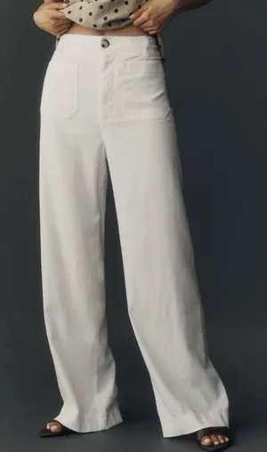 Anthropologie Maeve Colette Full Length Wide Leg Pants White Size 32 thumbnail 1