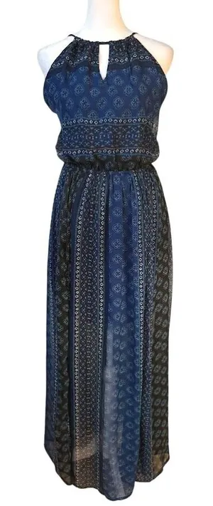 Hollister Blue Chiffon Halter Open Back Maxi‎ Dress - Large thumbnail 1