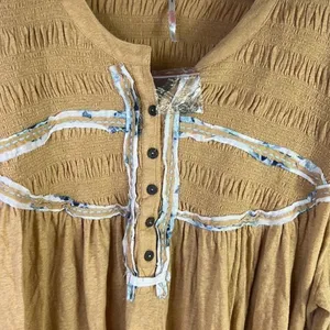 New Free people Mara Mae yellow tunic top size S Oversized boho v neck oversized thumbnail 4
