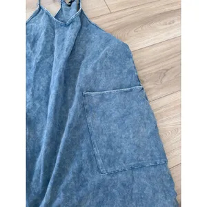 Automet Women Acid Wash Denim Romper XL Blue Sleeveless Overalls Jumpsuit thumbnail 2