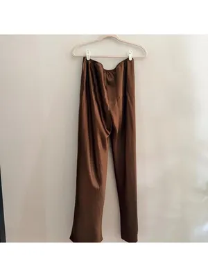 Reformation Gale Satin Mid Rise Bias Pant in Pinecone Brown thumbnail 2
