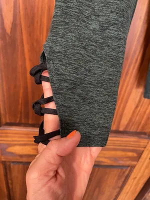 Beyond Yoga Dark Green Cropped Leggings with Lace-Up Hem thumbnail 2