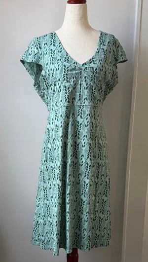Toad&Co Teal Patterned Dress Size Medium Organic Cotton Blend thumbnail 1