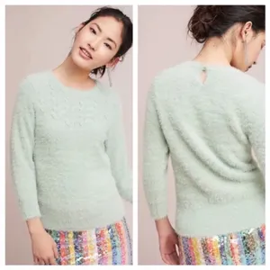 Anthropologie Rosie Neira Aubade Mint Green Fuzzy Sweater SP Small Petite thumbnail 2