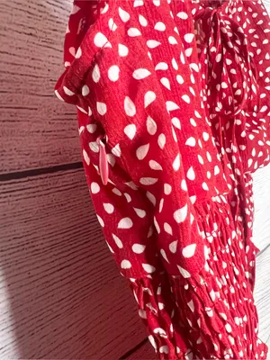 Red & White Polka Dot Smocked Sleeveless Mini Dress with Ruffle Hem Size Small thumbnail 8