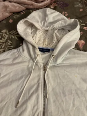 Tommy Hilfiger White Eyelet Zip Hoodie with Hood thumbnail 6